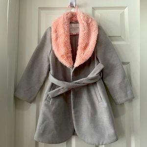 Used, grey with pink fur, Janie and Jack toddler coat, size 3 to 4